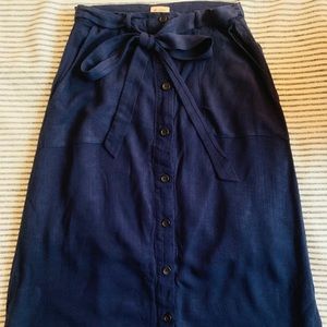 Navy button-down skirt with sash